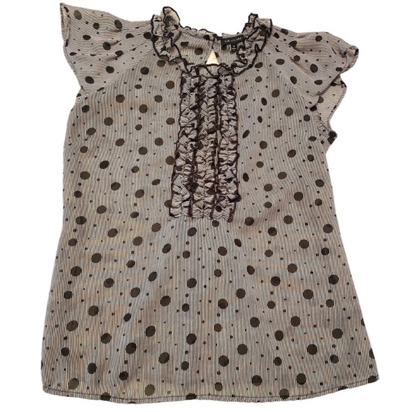 The Limited Tops - The Limited Black and White Striped Polka Dot Ruffle Blouse with Flutter Sleeves